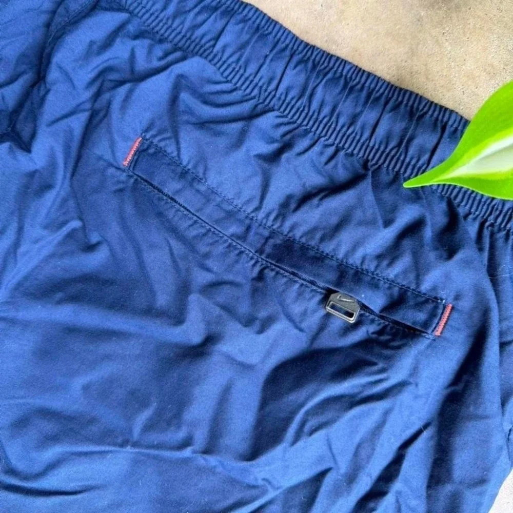 Vintage Y2K Nike spell out navy blue swim trunk shorts size L